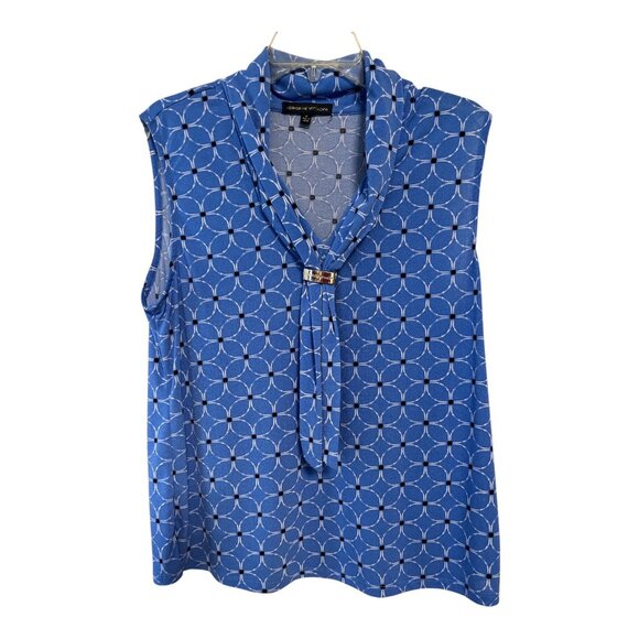 Adrienne Vittadini Womens XL Sleeveless Top – Blue Geometric Print with Accent C - Picture 1 of 4